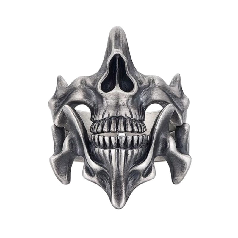 Retro Silver Black Skull Rings Sophisticated Silver Black Skull Rings Vintage Cool Punk Gothic Rings Jewelry