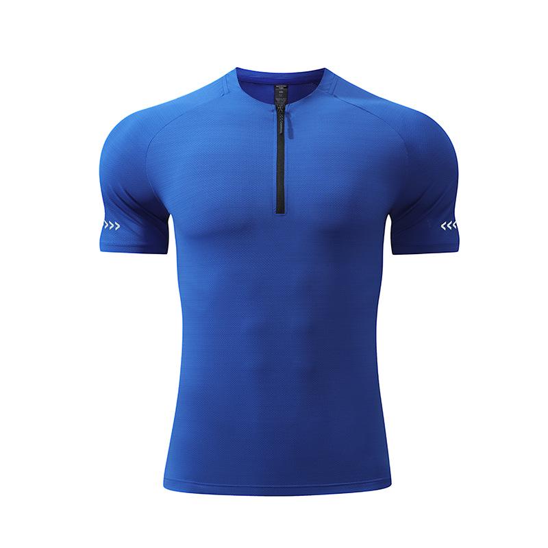Sport-T-Shirt für Herren im Sommer mit halbem Reißverschluss und Stehkragen – hochelastisch, atmungsaktiv, schnelltrocknend, kurzärmlig, mit individueller Logo-Option. L