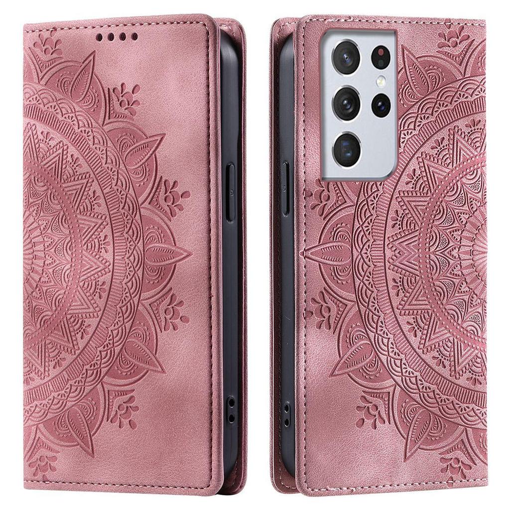 for Samsung Galaxy S21 Ultra Mandala Embossed PU Leather Flip Wallet Case Magnetic Closure Cover