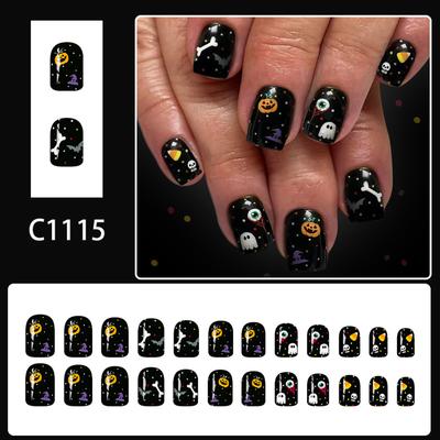 24 Stück Press-On Halloween-Nagelkunst mit Kürbis-Design ABS Langlebige Falschnägel Fingernägel Dekoration