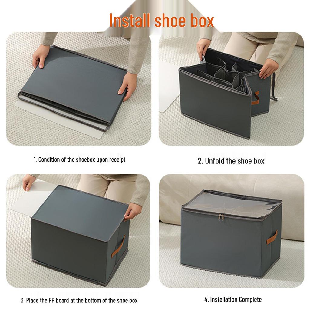Large-Capacity Transparent Shoe Storage Box with Lid, Foldable 12-Grid Organizer, Dustproof.