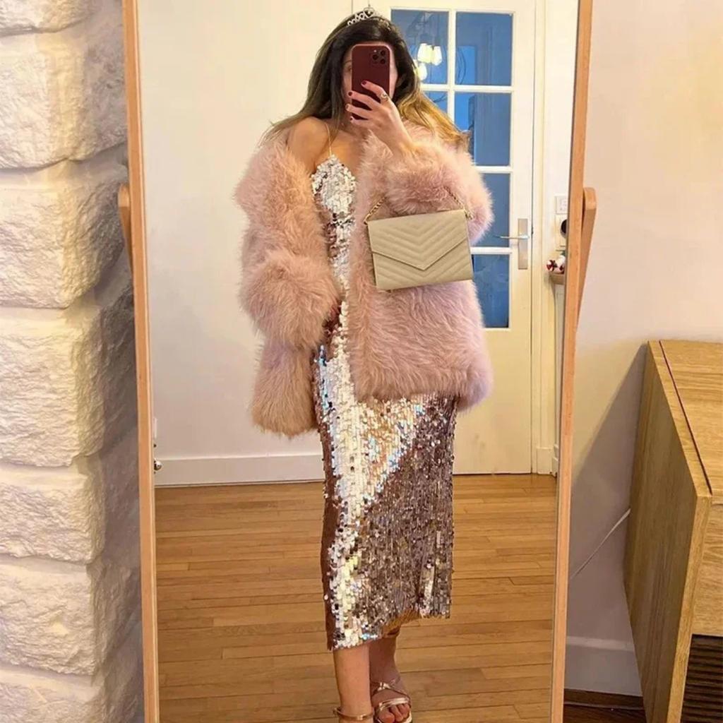 VAYLA Fashion Fluffy Furry Faux Fur Jacket Women Winter Shaggy Overcoats Thick Warm Medium Length Fox Fur Coat Plush Outerwear Femme