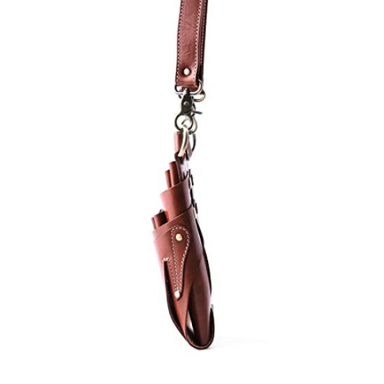 KK Authentic Handmade Premium Leather Scissor Case for 6 Scissors Leather (Sanshiro Market) (Genuine Strap, Brown)