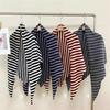 Women's Triangular Scarf: Cozy Autumn/Winter Knit Shawl, Solid Color with Stripes