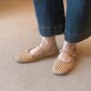 Fashion Summer New Woven Flat Shoes for Women Square Toe Mary Jane Shoes Casual Hollow Cool Sandals Multifunctional Slippers for Women