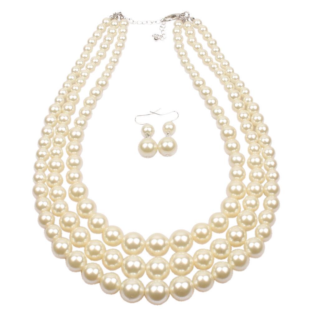 Exaggerated Multi-Layer Pearl Clavicle Necklace for Women (6410)