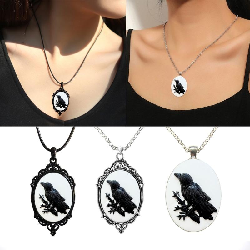 Gothic Crow Raven Charm Necklace Crow Pendant Necklace Mystic Witch Jewelry Gift Rope Chain Goth Crow Choker Unisex