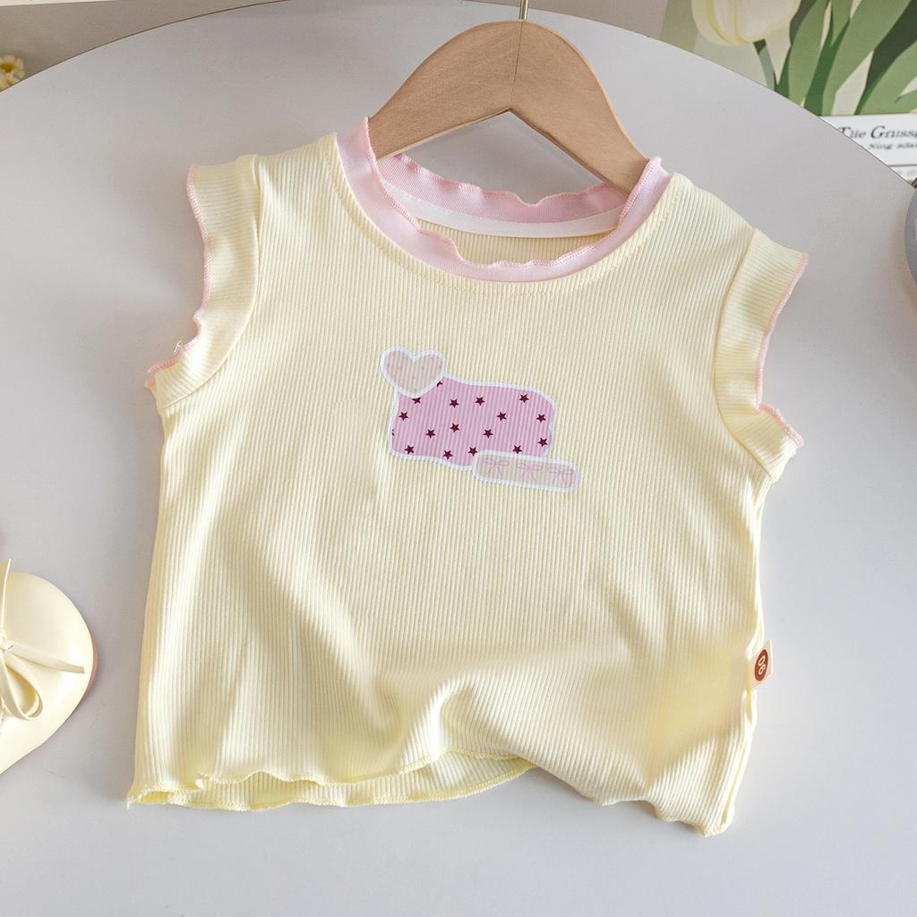 Summer Girls Cotton Set Off White Vest With Pink Plaid Ruffle Pants Cute Stylish Two Piece Outfit For Toddler Kids