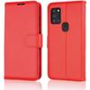 Galaxy A21s Leather Wallet Case, Flip Protective Case Cover with Wallet Card Holder, Stand and Wrist Strap - Red