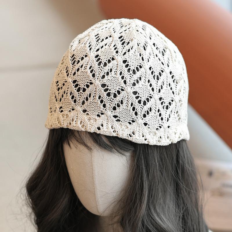 Spring and Summer Rhombus Hollow Retro Baotou Hat Fashion Breathable Casual Versatile Knitted Cold Hat