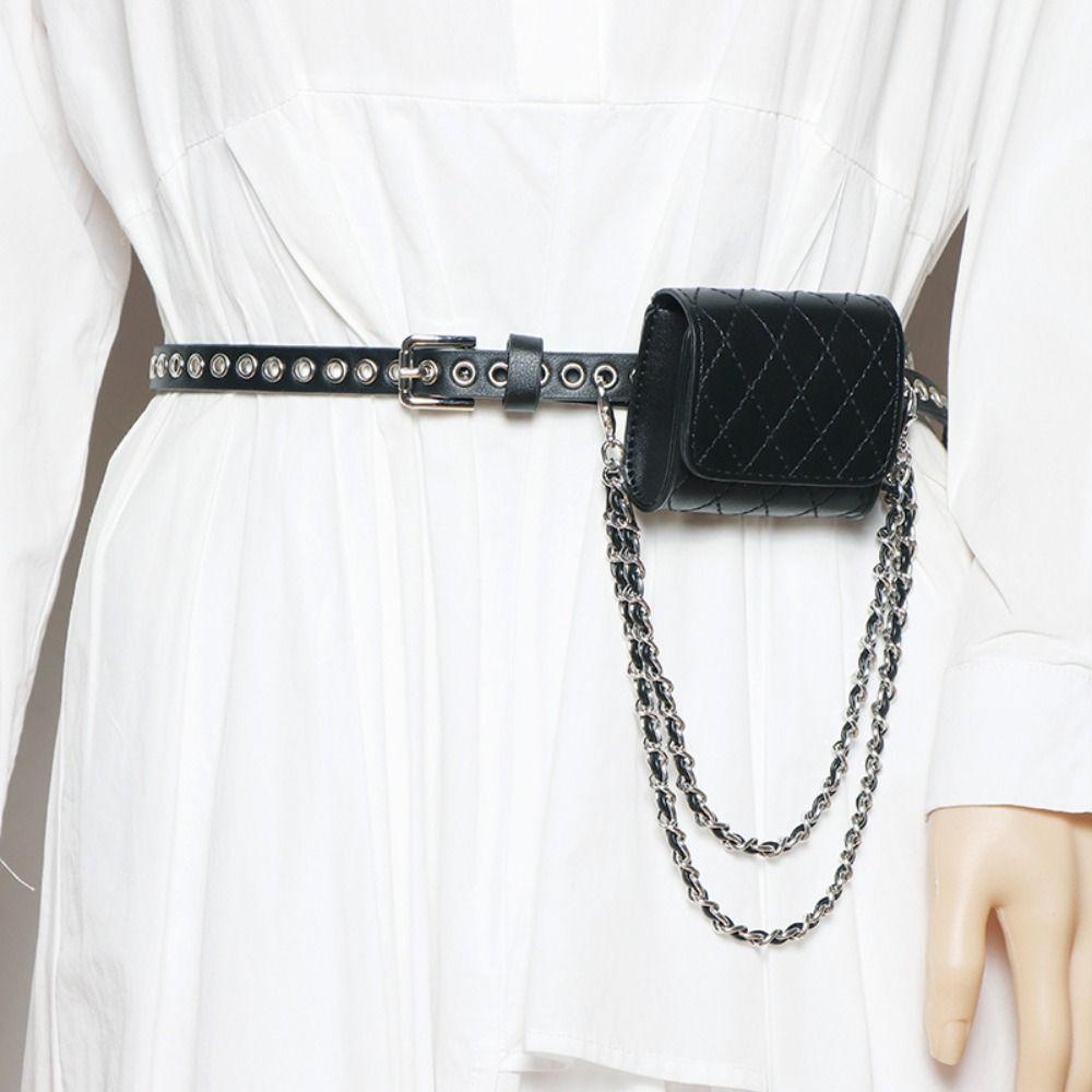 Silver Women Waist Bag PU Women Belt Bag Portable Belt Waist Bag Female