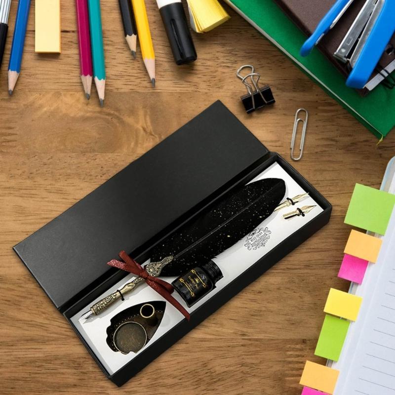 Vintage Signature Pen Calligraphy Pen for Writing, Delicate Gift Fancy Pen Feather Calligraphy Pen Set Luxury Quills Pen