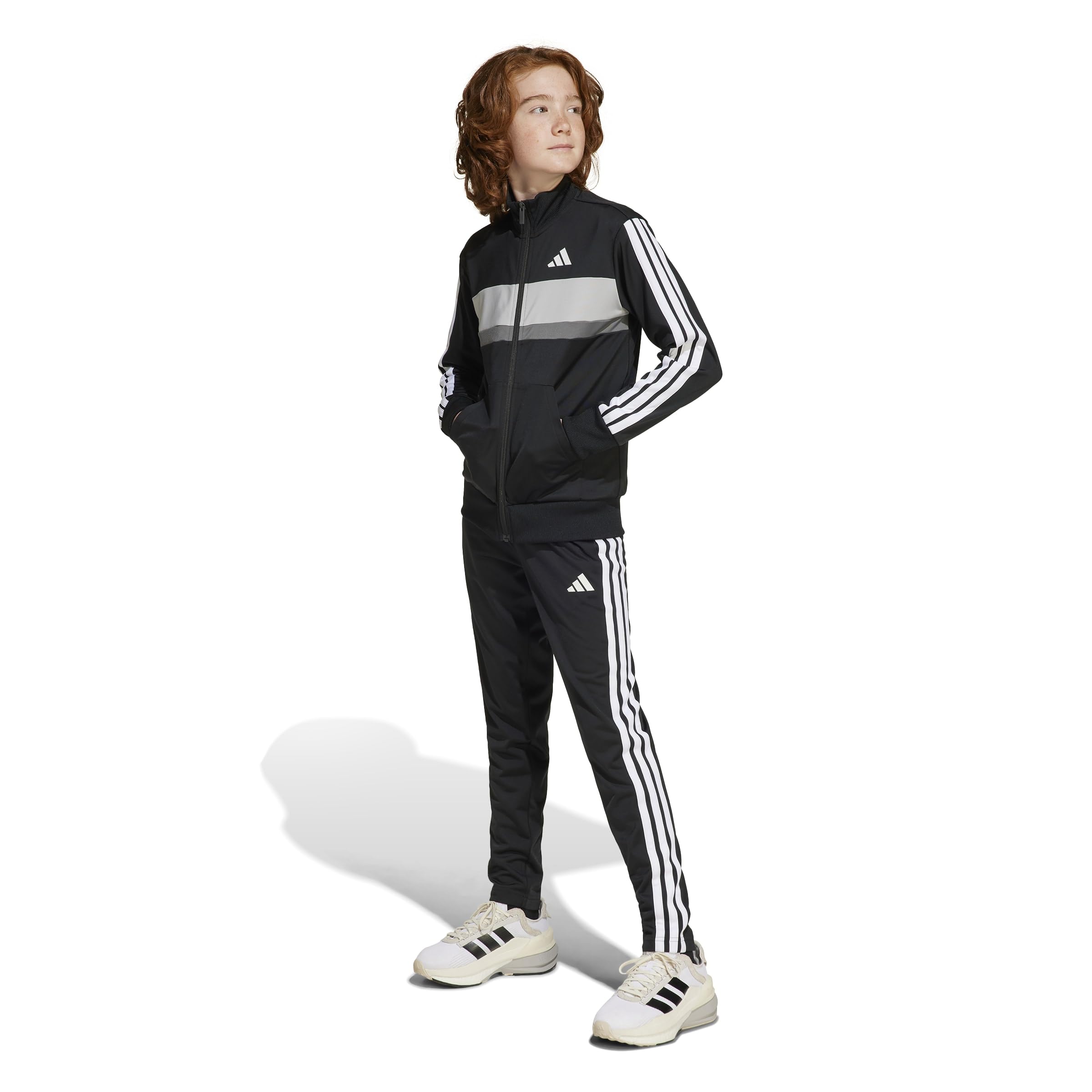 Adidas Tiberio Tracksuit Set and Unisex KQG66 Two 150 Kids (Top Bottom) - - Top Black/White/Grey Bottom Black/White (JY0509)