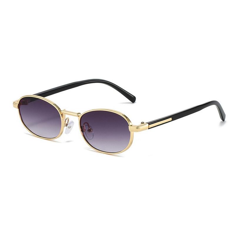 New Fashionable Metal Oval-Frame Sunglasses Retro Street Style Sun Glasses Unisex Outdoor Travel Anti-UV Shades UV400