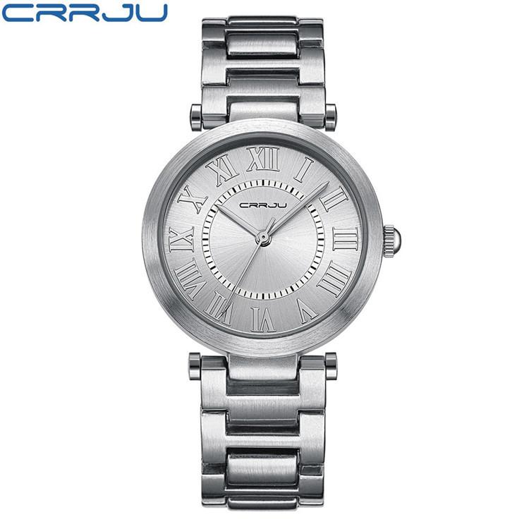 CRRJU Новые женские часы Женские часы Кварцевые часы со стальным ремешком серебряный