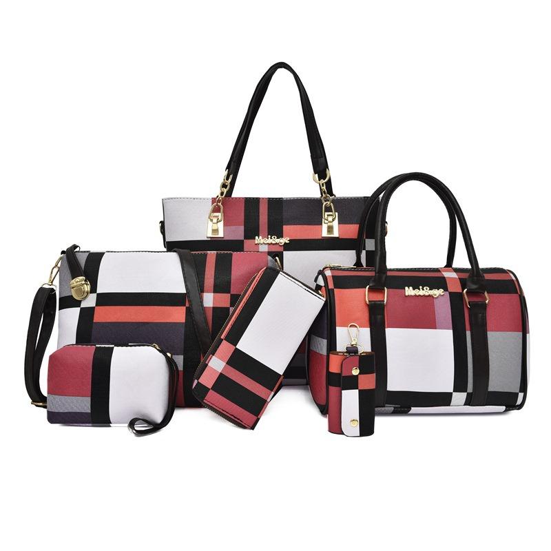 new mother and child bag six-piece messenger shoulder bag versatile women's bag contrasting color plaid handbag