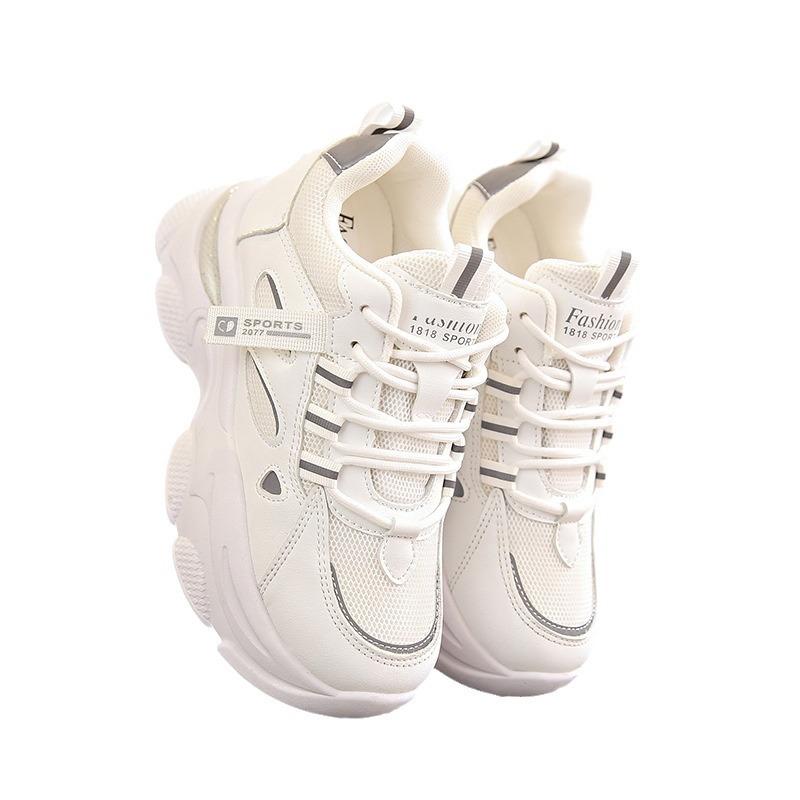 Spring and Autumn popular mesh breathable inner height increase women's shoes 2025 thick-soled women's sports shoes soft-soled non-slip dad shoes w