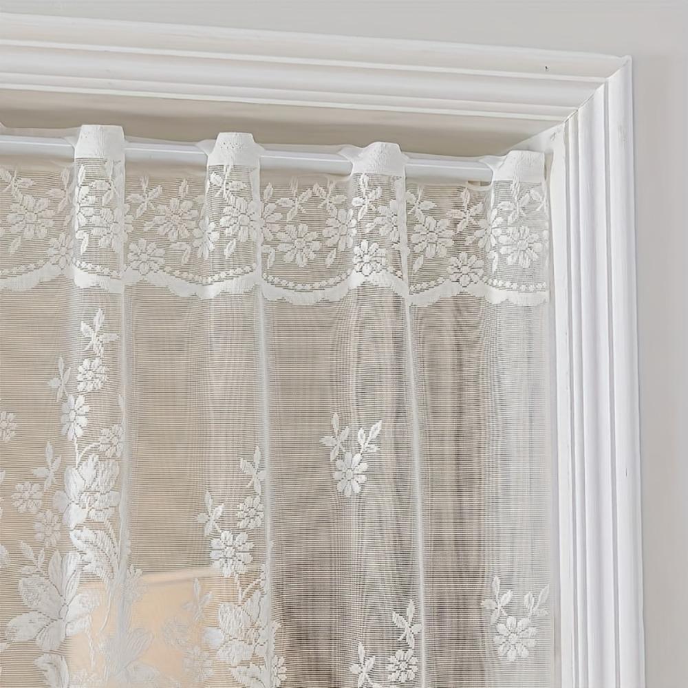 Flower Pattern French Lace Jacquard Curtain Translucent No Drilling Required Window Sheer Curtain Through-rod Design