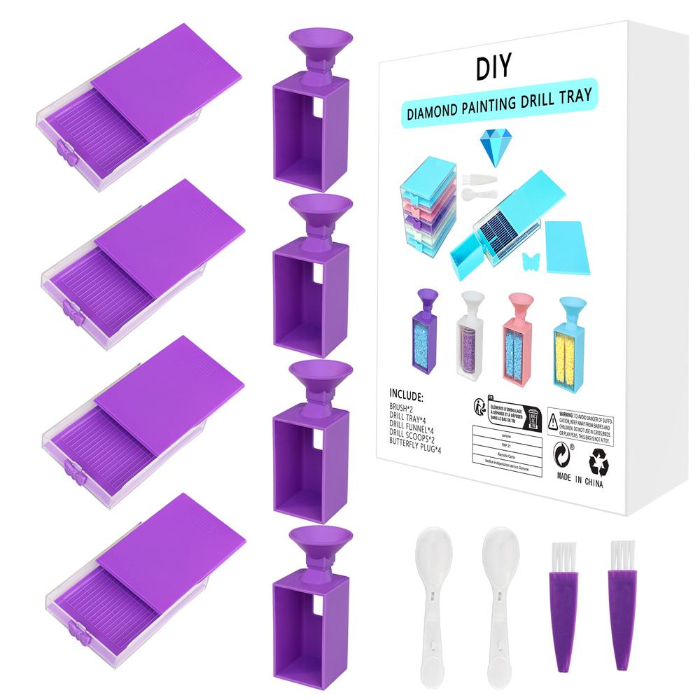 4PCS Diamond Painting Tool Tray With 4pcs Drills Funnel,Cover Beads Container Tray Organizer 5D DIY Diamond Embroidery Accessori