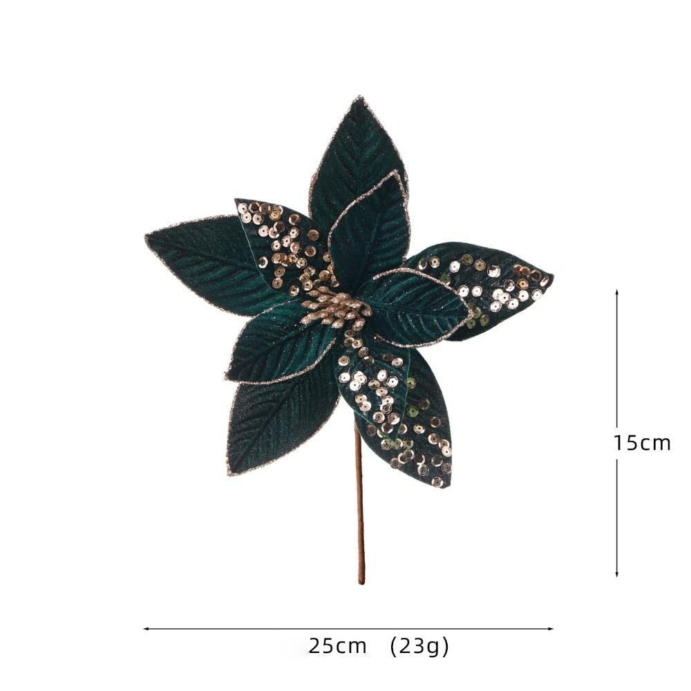 New 25CM Artificial Poinsettia Flower Sequins Glitter Simulation Flowers Sparkling Christmas Glitter Flower New Year Festival