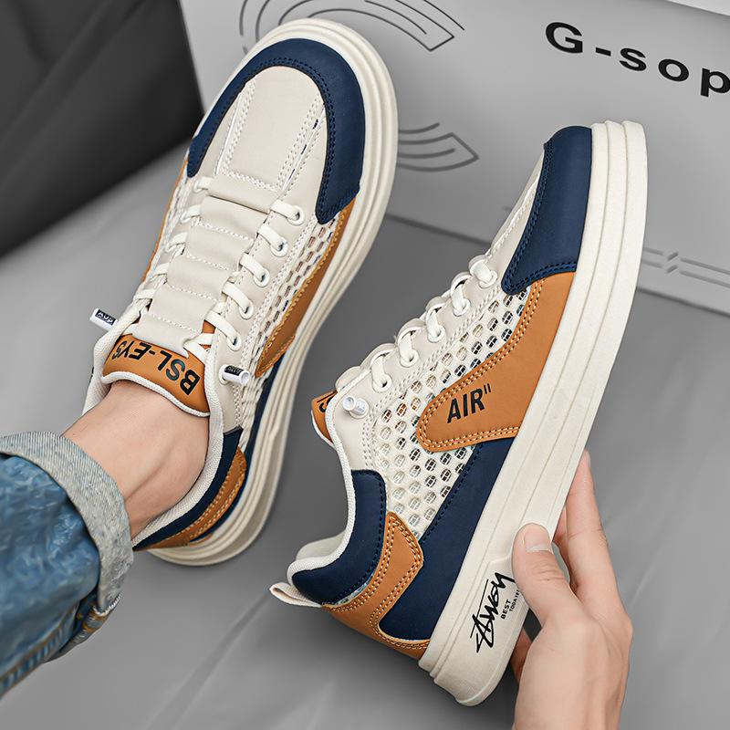 

Men s shoes 2025 summer shoes new versatile leisure travel sports hollow breathable men s non-slip mesh board shoes 39 бежевый