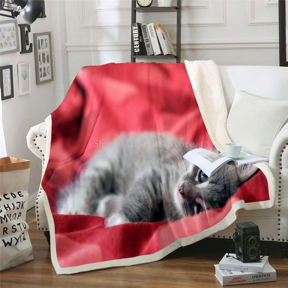 Cute Sleeping Cat 3D-printed Wool Blanket Picnic Extra Thick Fashion Sheets Cats Pet Children Kids Sherpa Throw Blankets