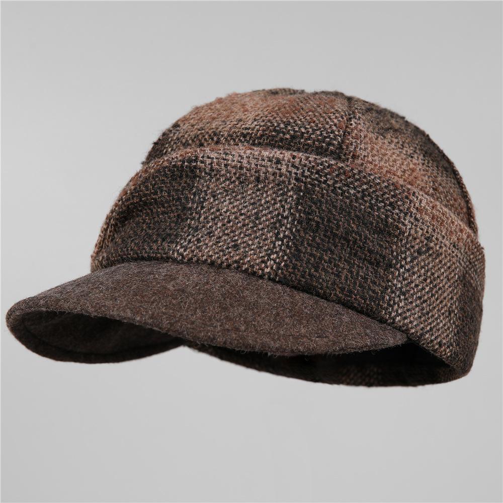 Autumn and winter mother elegant temperament woolen ear cap women retro painter hat plaid cap showing small face