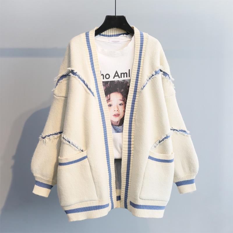 Medium Length Sweater Cardigan Autumn/Winter Coat Women's Loose Letter Thick Knitted Cardigan