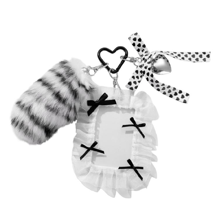 

Black And White Mini Furry Tail Keychain Bag Charm Stylish Bag Accessory Fashion Keyring For Various Uses