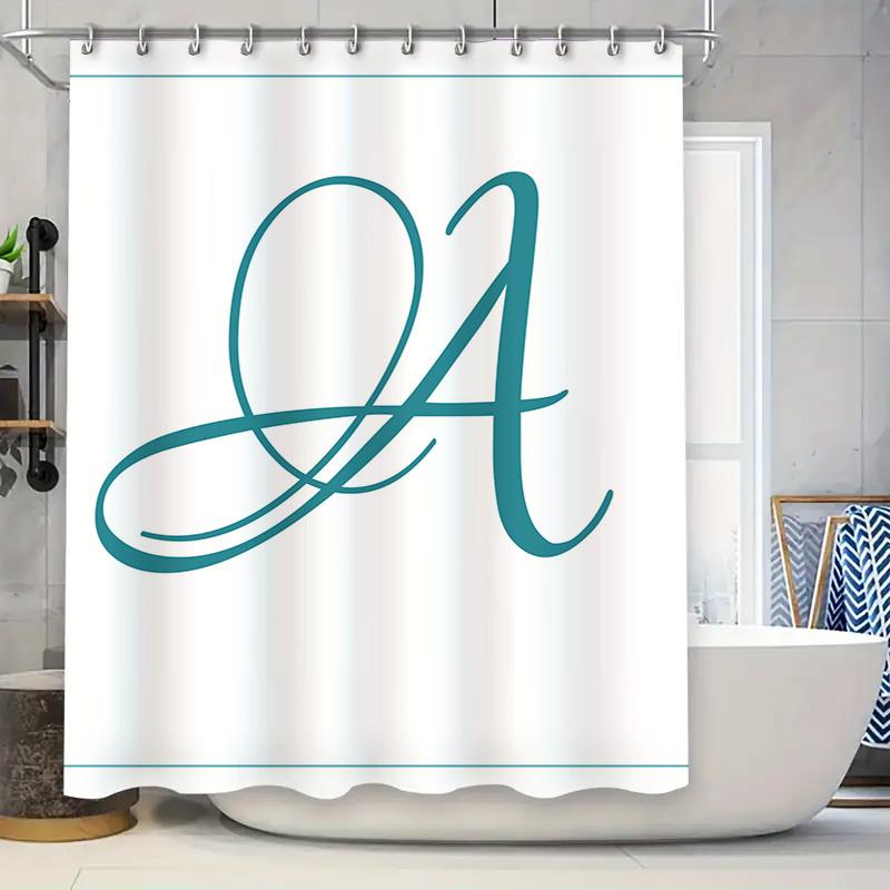 

Monogrammed Shower Curtain For Bathrooms Customize Your Name With Elegant Design In Blue White Colors. W60H190(CM)-1 Pcs