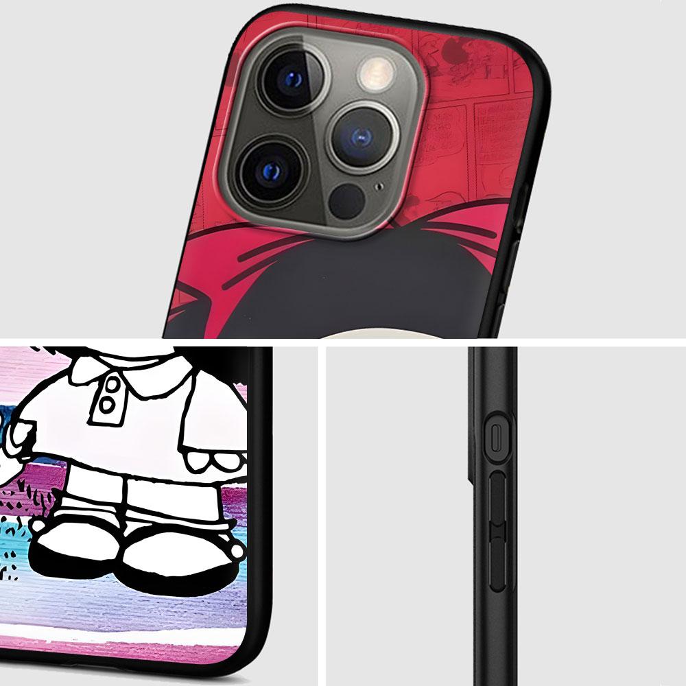 Cartoon Cute Mafalda Case for Apple iPhone 14 11 7 SE 2020 8 X XS 13 12 Mini XR 15 Pro Max Silicone Black Soft Phone Cover