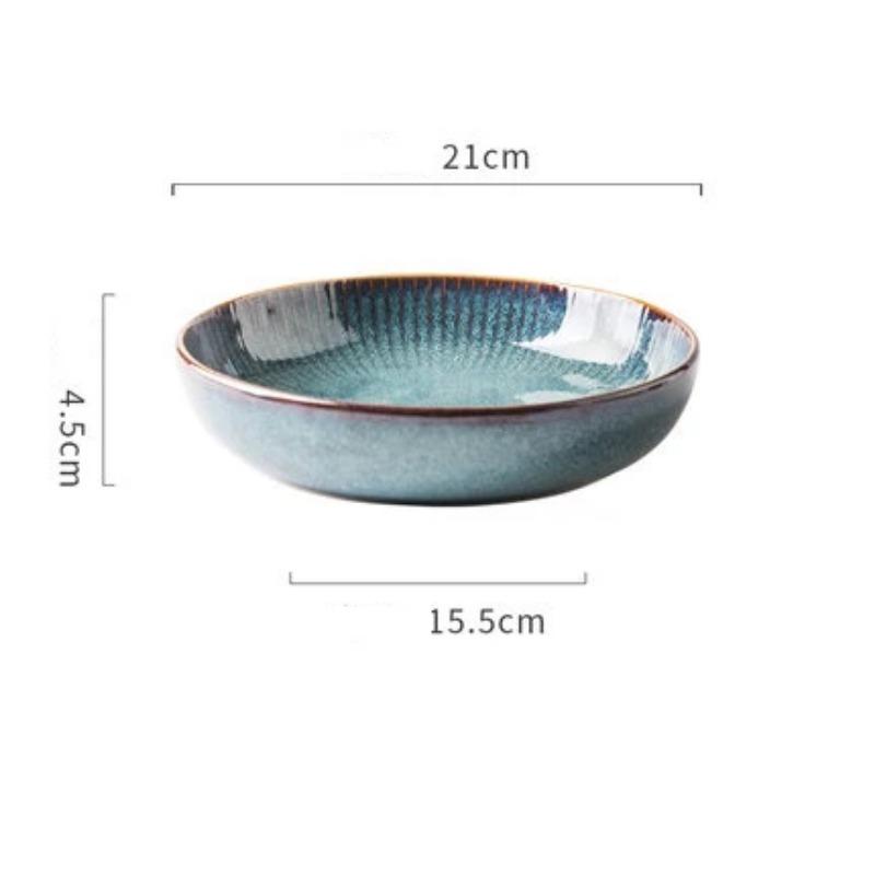 Nordic Style Kiln Glazed Ceramic Rice Salad Bowl Soup Bowl Round Dish Dinner Plate Tableware