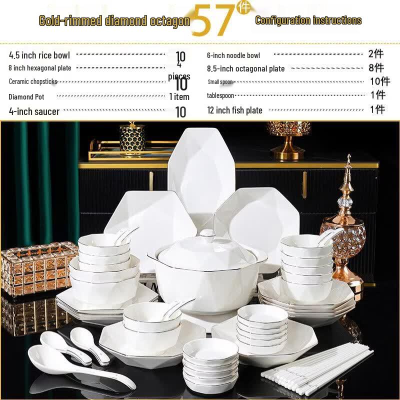 Ru Han Gold Rim Diamond Dinnerware Set