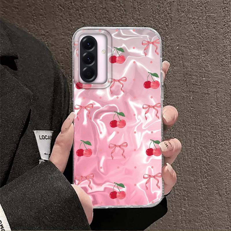 Pink Cherry Bow Leopard Girls Case For Samsung Galaxy A56 A16 A26 A36 A06 A55 A35 A25 A15 A12 A32 A54 S24 S25 S22 S23 FE Cover