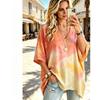 Women's Oversized Loose V-neck T-shirt Top, Bata Shirt with Seven Quarter Sleeves Loose Shirt, Bohemian Style Casual T-shirt