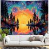 Sonnenaufgang Waldsee Digitaldruck Polyester Wandbehang Wandteppich Dekorative Wohnzimmer Schlafzimmer Büro Hintergrund Geschenk