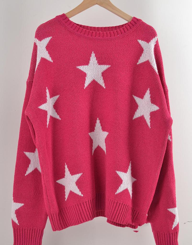 Autumn and Winter Pullover Temperament Commuter Elegant Round Neck Large Size Five-pointed Star Knitted Sweater Comfortable Women's Clothing