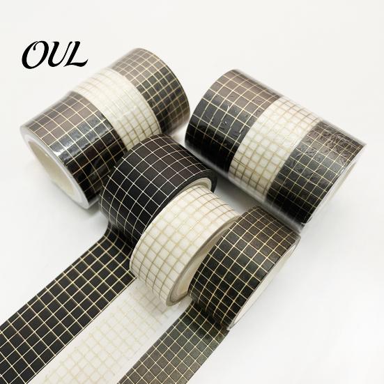 Scrapbooking Supplies 3 Rolls Golden Foil Washi Tape, Retro Plaid Leaf Pattern Decorative Lightweight Tape Masking Adhesive for DIY Crafts,