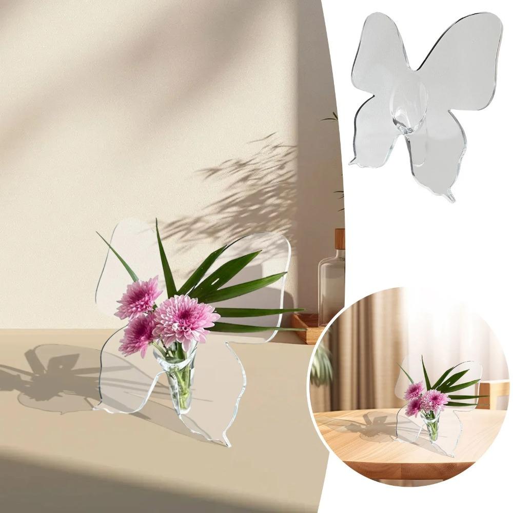 Glass Christmas Ornament Transparent Acrylic Butterfly Frame Vase Transparent Acrylic Butterfly Vase Garden Figurines Solar