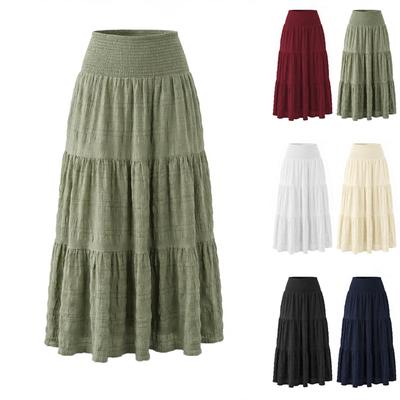 Maxikjol för damer Sommar Boho Flödande Lager på lager Vardaglig Resår Hög midja Sving A-linje Långa kjolar Med fickor