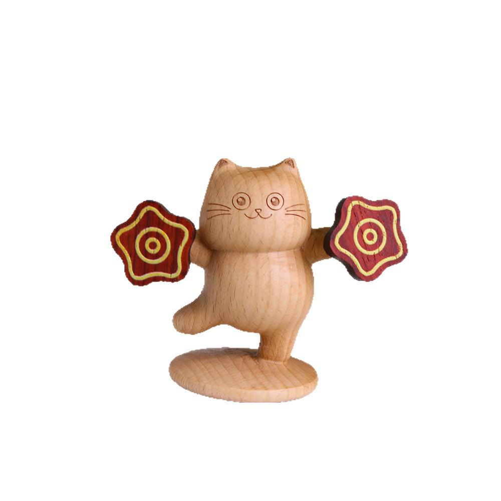 Beech Wood Cute Kitten Desktop Ornament, Handkerchief-Spinning, Perfect Gift for Girlfriend, Ideal for Car Console.