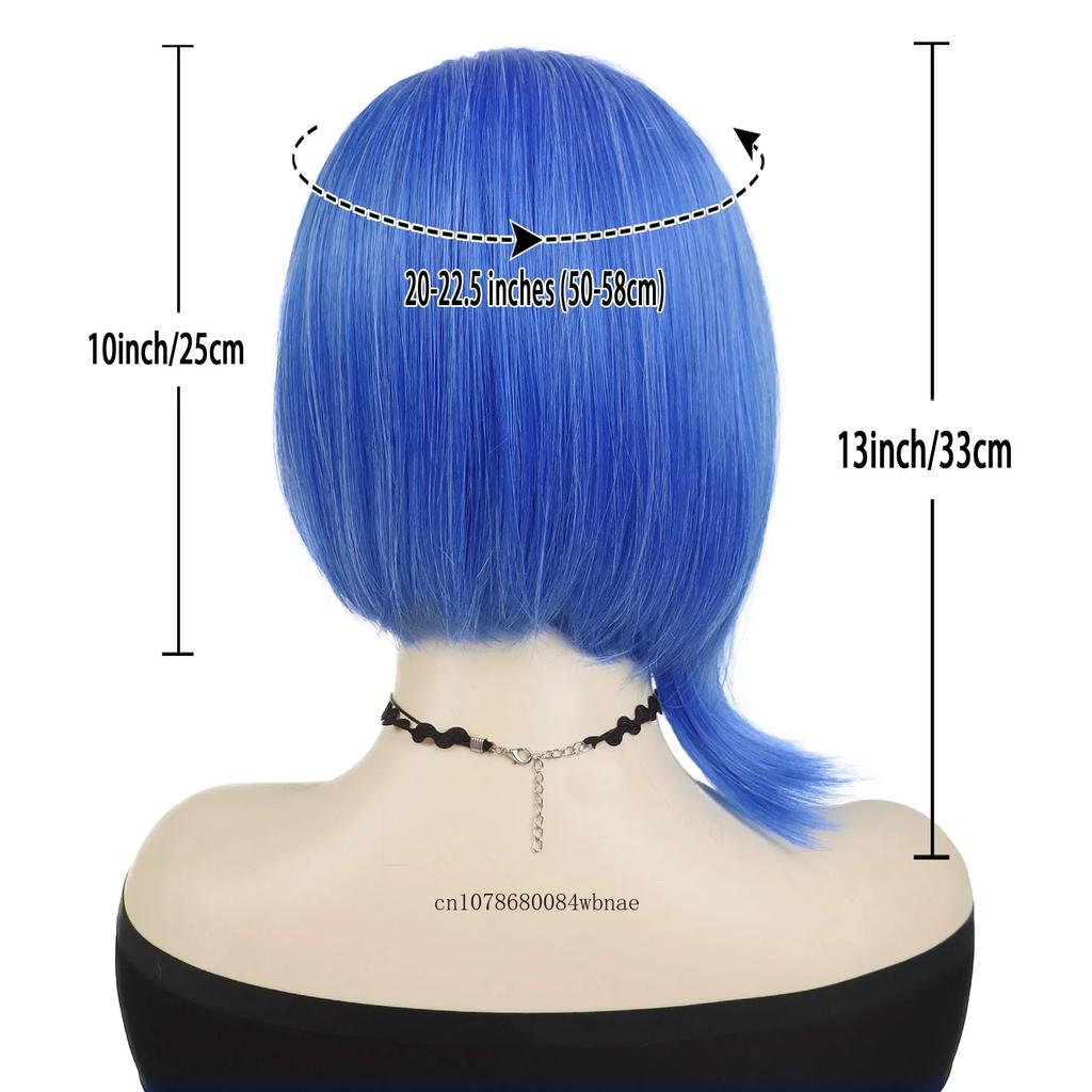 Synthetic Hair Short Straight Blue Bob Cosplay Wigs for Women Anime Cartoon Costume Wig with Glasses Set Halloween Party Use