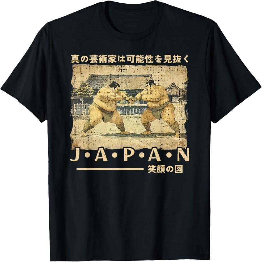 Футболка с сумоистом, традиционная японская гравюра на дереве укиё-э, аниме S чёрный