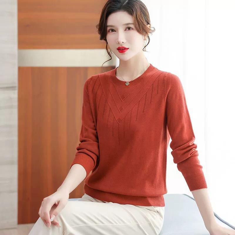 Long-sleeved Sweater Solid-color Round-neck Knitwear for Women Paired with Loose and Casual Pullover Autumn and Winter