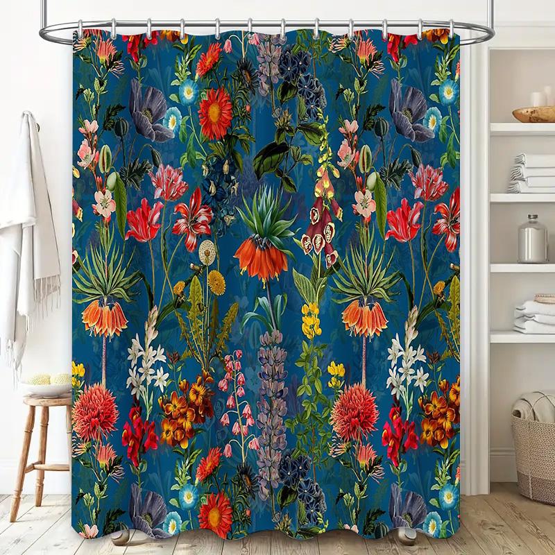 Floral Shower Curtain Botanical Nature Plants Bathroom Decor Waterproof Fabric Vintage Blue Green Backdrop Artistic Home Texti