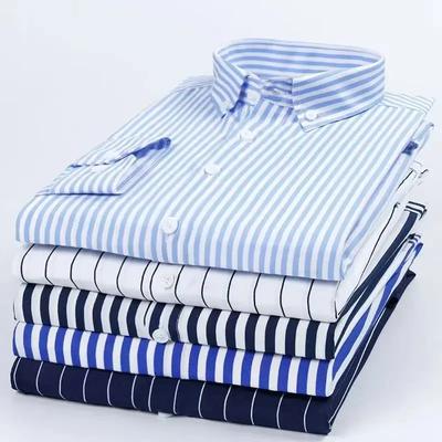 New Men's Stretch Anti-Wrinkle Striped Shirt, Formal Business Dress Shirt for Man Long Sleeve Slim Fit Casual Plaid Shirts S-5XL