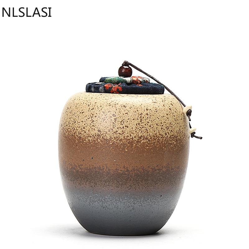 Recipiente de Té de Cerámica Retro Alfarería Nuez Grano Tarro Hermético Contenedor de Especias para el Hogar Tarros a Prueba de Humedad Suministros de Cocina Accesorios