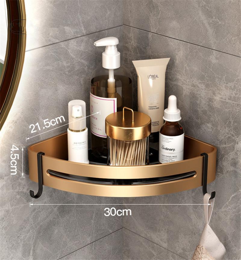 Tuqiu Bathroom Shelf Wall Mounted Bathroom Storage Holder Corner Shelf Brushed Gold Black Aluminum Bath Shower Shelf