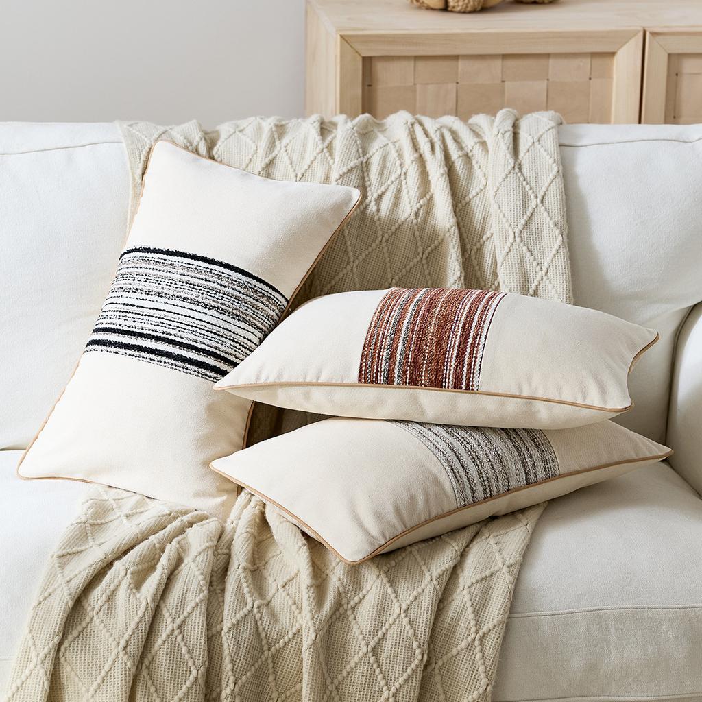 Farmhouse Cushion Cases with Stripe Pattern Soft Woven Pillowcase Striped Throw Covers for Home Bedroom Living Room Sofa Decor