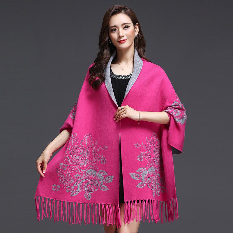 Damski szal kaszmirowy dwufunkcyjny: Gotowy na zimę, dwustronny, ciepły, z rękawami, szal do noszenia i płaszcz peleryna.